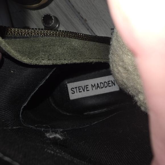 Steve Madden Rainier Green Suede Boots Leather Chunky Combat Studded Camo Fall - Picture 8 of 10